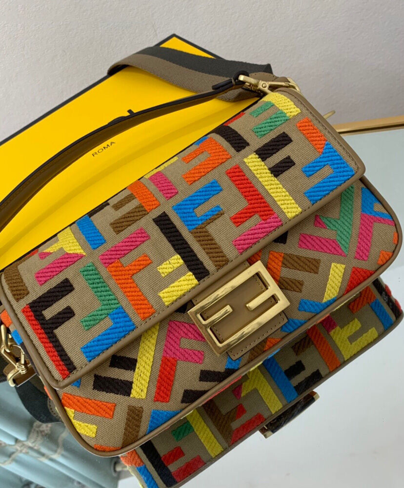 Fendi Baguette Multicolor FF Canvas Bag 8BR600 Polychrome